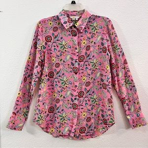 Boden pink red floral silk button up blouse